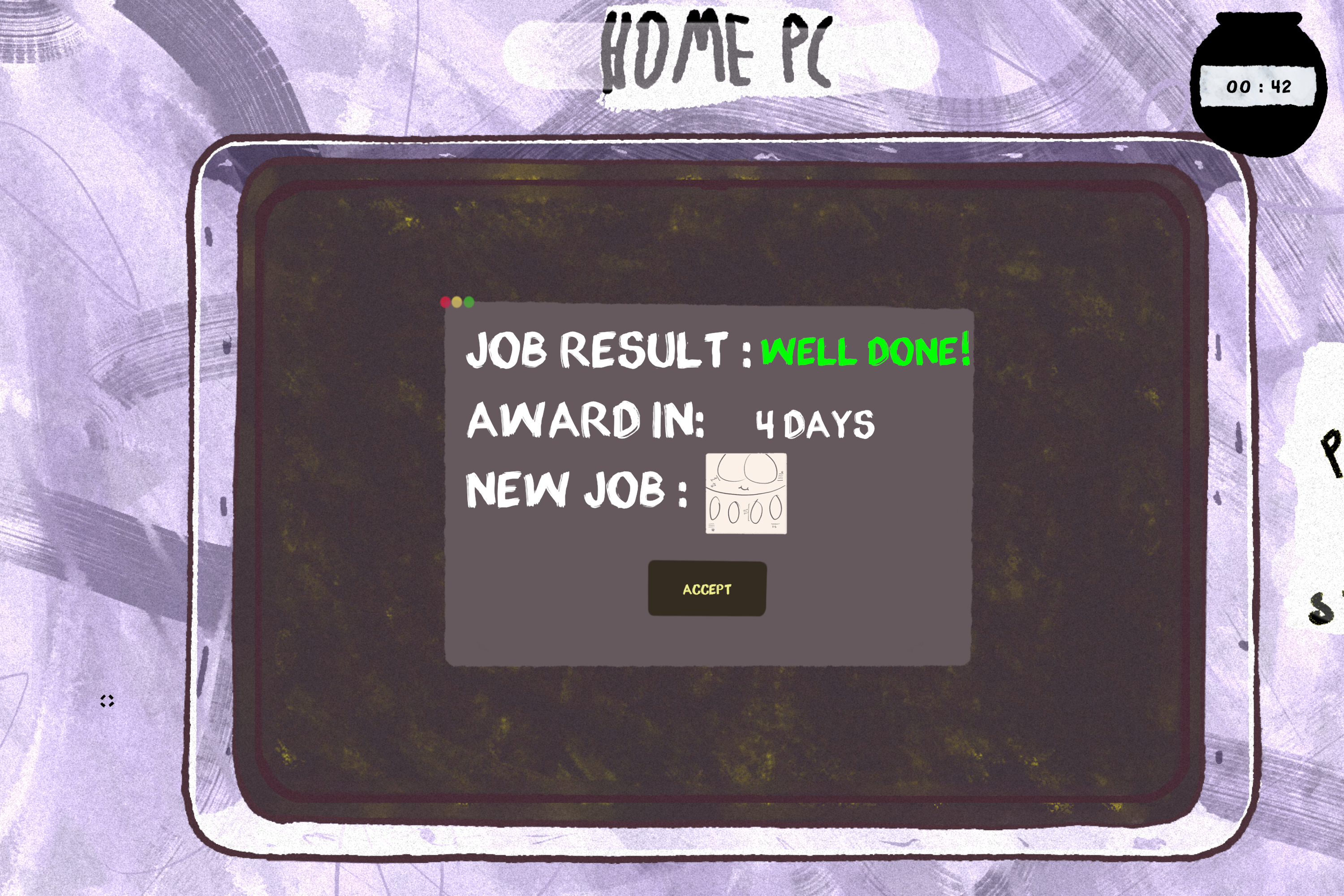 Gameplay screenshot of home PC interface